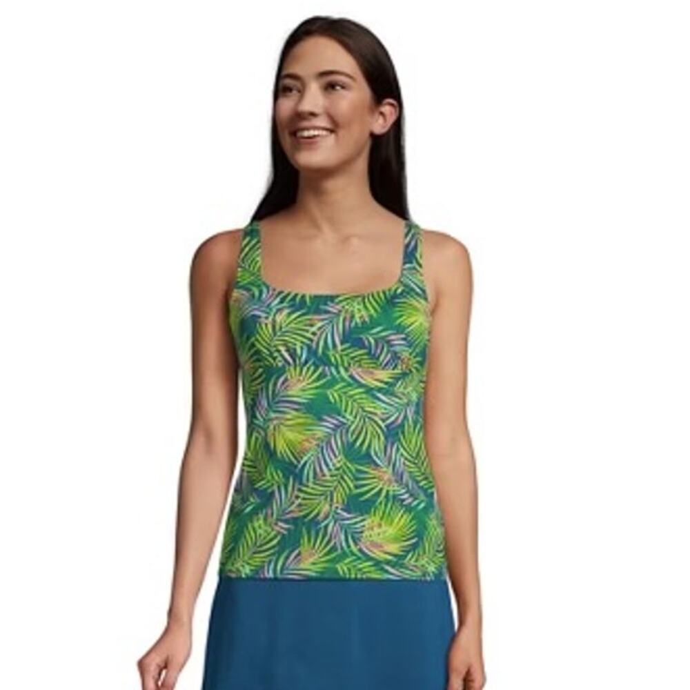 Land's End NWT Square Neck Underwire Bra Tankini Swim Top Size 2 Tropical Palms